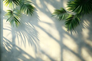 Obraz premium Sunlight Palm Leaves Shadow Wall Background