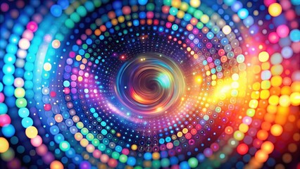 Obraz premium Swirling multicolored dots on a blurred radial surface, creating a mesmerizing abstract visual effect , multicolor, abstract