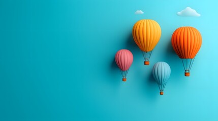 Whimsical air balloons in vibrant pastel hues drifting gracefully across a soft blue sky with fluffy white clouds creating a dreamlike enchanting scene full of wonder and adventure