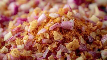 A generous pile of freshly chopped red onions perfectly arranged for use in culinary dishes