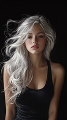 Naklejka premium A woman with long blonde hair and a black tank top