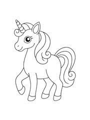 Enchanted Unicorn in a Magical Meadow – Fantasy Adult Coloring Page on White Background