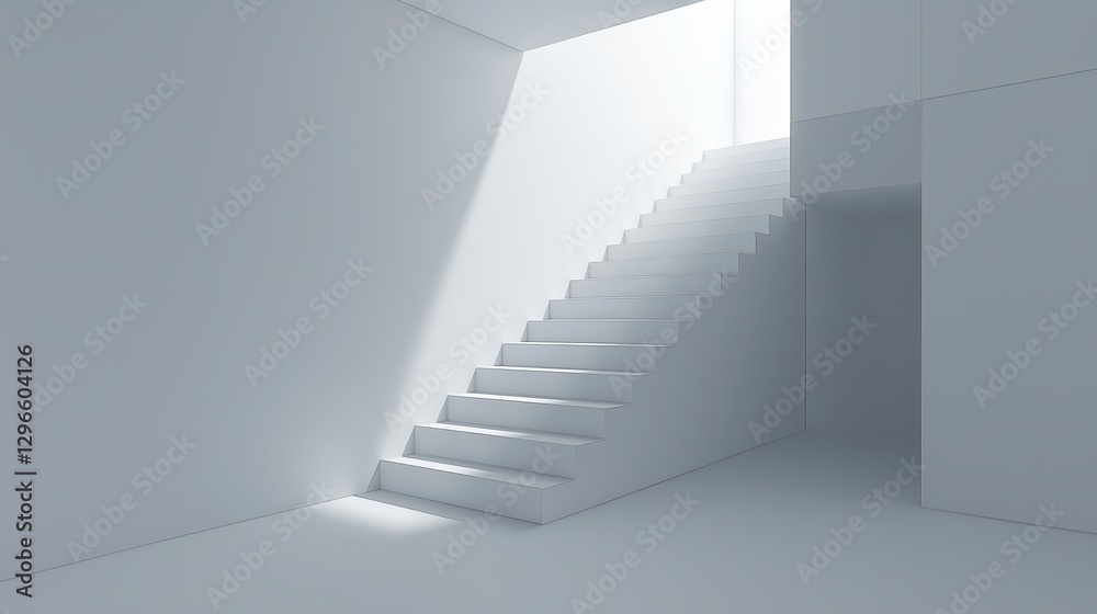 Poster A simple staircase disappearing into a clean white void