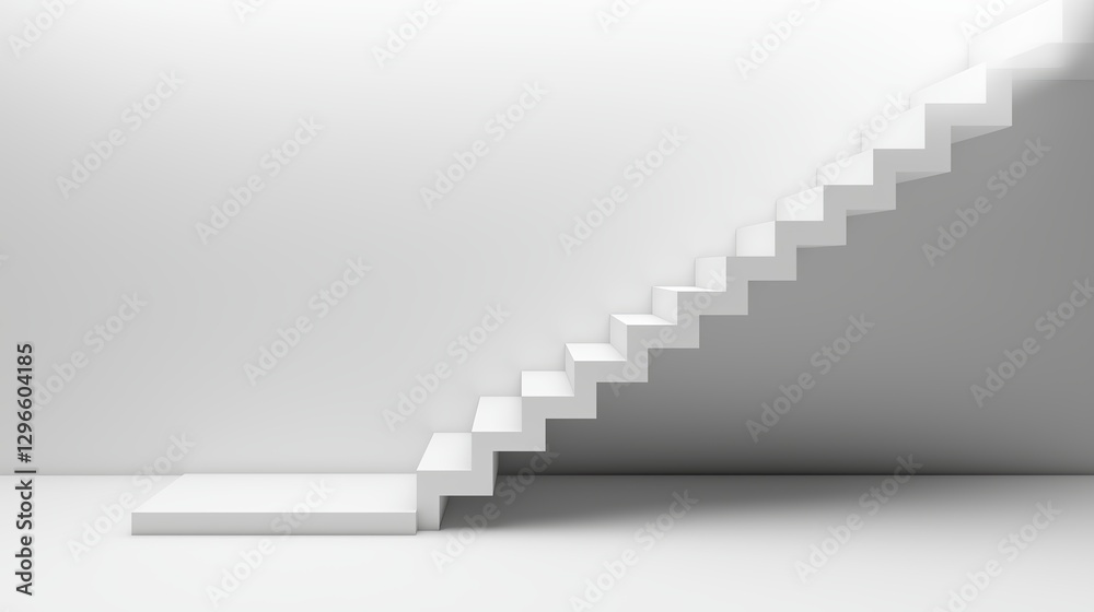 Poster a simple staircase disappearing into a clean white void