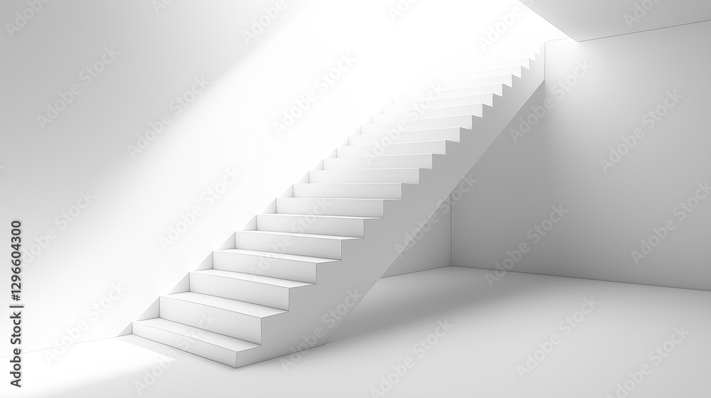 Poster a simple staircase disappearing into a clean white void