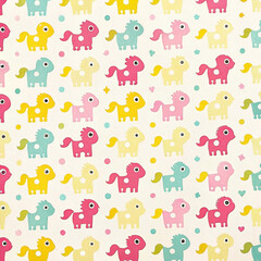Fototapeta premium Colorful cartoon pony seamless pattern on white background.