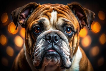 Fototapeta premium Majestic British Bulldog Portrait, Long Exposure, Blurred Background, Canine Photography