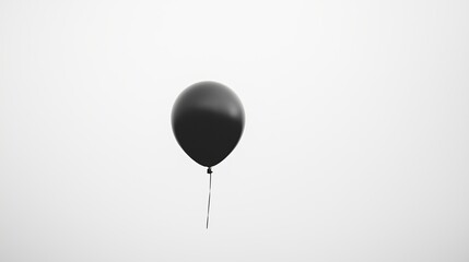 A single black balloon floating against a white sky.