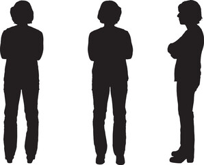 vector; silhouette;side, front and back view of same woman standing