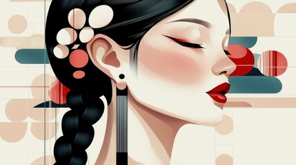 Serene Beauty Abstract Portrait of a Woman with Geometric Background