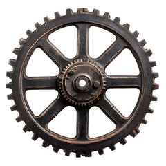 An ultra-realistic close-up of an antique U.S. mill gear with intricate mechanical details,...