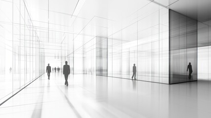 Fototapeta premium Abstract modern interior with people walking. Architectural, minimalist design for presentation