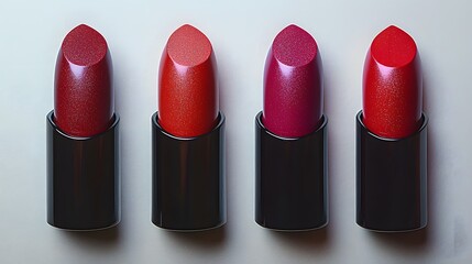 Obraz premium Four colorful lipsticks presented in a row on a white surface