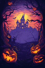 Fototapeta premium Haunted House in a Dark Forest with Full Moon – Halloween Concept