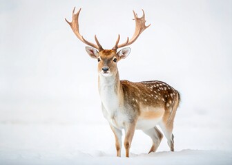 Obraz premium Majestic European Fallow Deer Isolated on White Background - Wildlife Stock Photo