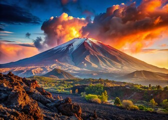 Fototapeta premium Majestic Etna Volcano: Sicily's Dramatic Landscape, High-Resolution Stock Photo