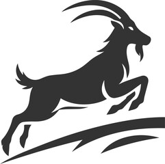 A goat sprinting down a slope, ears pointed forward animal silhouette vector