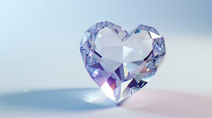 Fototapeta premium A crystal heart figurine with faceted surfaces and internal reflections, isolated on a clean white background. The high-definition image showcases the clarity and light play.