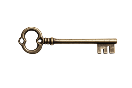 vintage brass key with ornate design, symbolizing security and access. This key is perfect for representing concepts of unlocking potential or hidden treasures