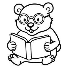 Obraz premium a bear in glasses reading a big storybook color line art