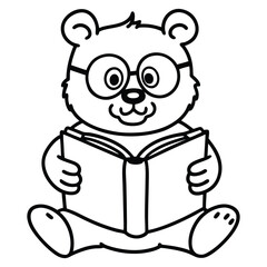 a bear in glasses reading a big storybook color line art