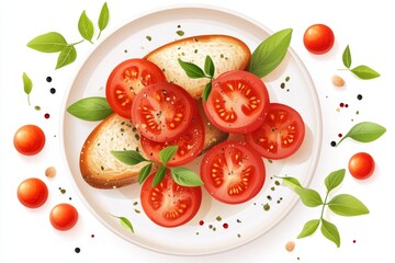 A simple vector illustration of a tomato-based dish, such as bruschetta, arranged on a plate