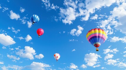 Fototapeta premium Colorful hot air balloons soaring in a clear blue sky during a vibrant balloon festival event
