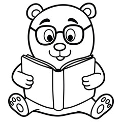 a bear in glasses reading a big storybook color line art