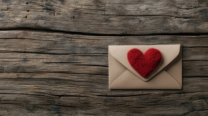 Fototapeta premium Wedding love letter in red heart card rustic wooden table romantic concept close-up view sentimental gift