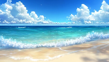 Fototapeta premium Sunny beach with waves, tranquil scene, for relaxation