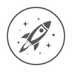 Minimalist Rocket and Stars Emblem Logo Design.