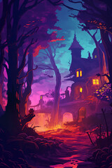 Haunted House in a Dark Forest – Halloween Concept