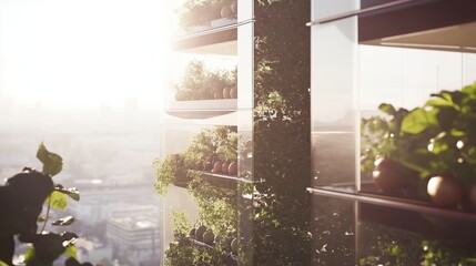 Modern high rise greenhouse integrates urban living with sustainable agriculture and vibrant greenery in a sunlight filled ecosystem