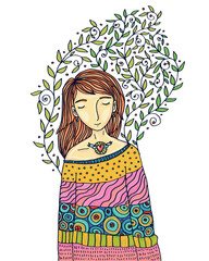 Spring Dreaming Girl Illustration
