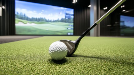 Indoor golf simulator, driver, ball, screen, practice, swing, technology, lesson, facility, game