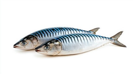 Two Fresh Mackerel Fish on White Background