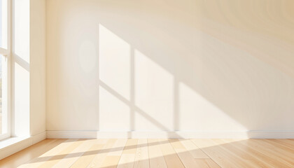 Sunlit empty room with soft shadows, soothing interior design