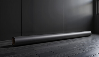 Elegant ebony vinyl roll illuminated by spotlight, modern interior design