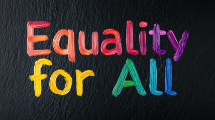 Fototapeta premium Colorful text on a black background promoting the message of equality for all, representing LGBTQ and civil rights.