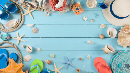 Colorful Summer Vacation Illustration with Palm Trees and Beach Chairs