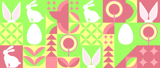 Happy Easter background, banner, poster, greeting card. Easter design with eggs. Easter vector illustration in minimalistic style.