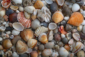 A collection of seashells, diverse shapes and textures, remnants of the ocean, isolated on white background.