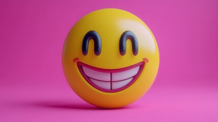 Fototapeta premium 3D Emoji Smiling Face on Pink Background