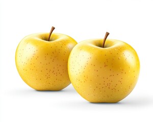 Fresh Yellow Apples on White Background for Healthy Eating Themes