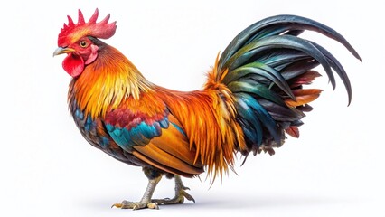 Fototapeta premium Majestic Rooster, Isolated on White Background - Panoramic Farm Animal Stock Photo