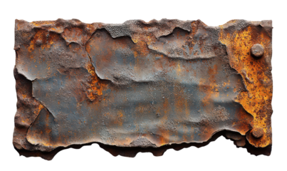 Ripped Metal Sheet with Oxidized Texture Isolate on Transparent Background, cutout, png