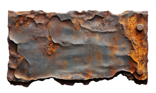 Ripped Metal Sheet with Oxidized Texture Isolate on Transparent Background, cutout, png