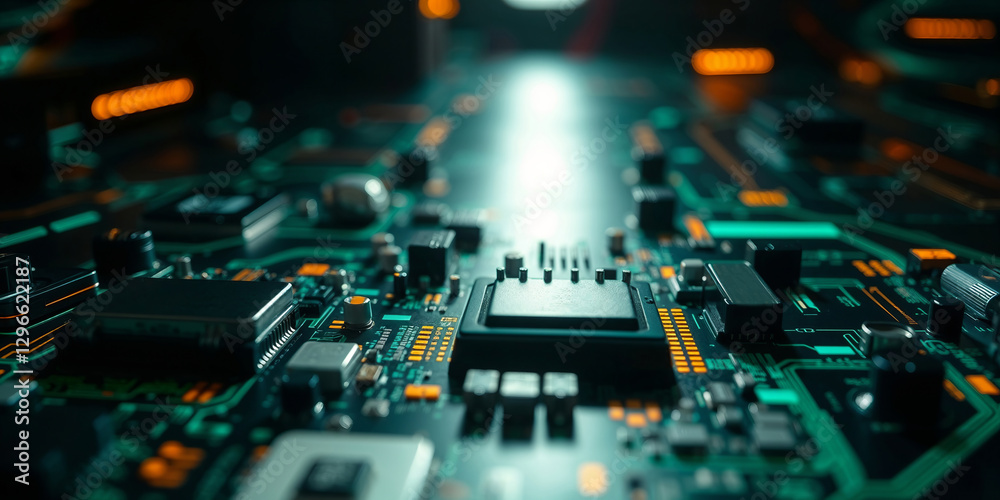 Poster Close-up of central processing unit on circuit board showing futuristic technology