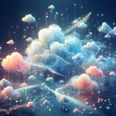 Obraz premium Metaverse Pixel Clouds 