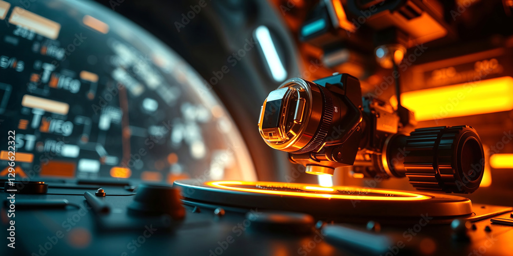 Aufkleber futuristic camera scanning surface with hud displaying data in background